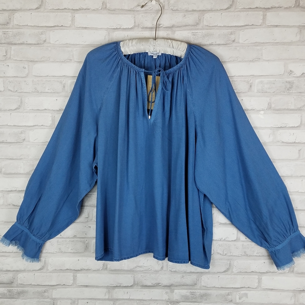 SPLENDID "Indigo Dye" Boho Chambray Peasant Top